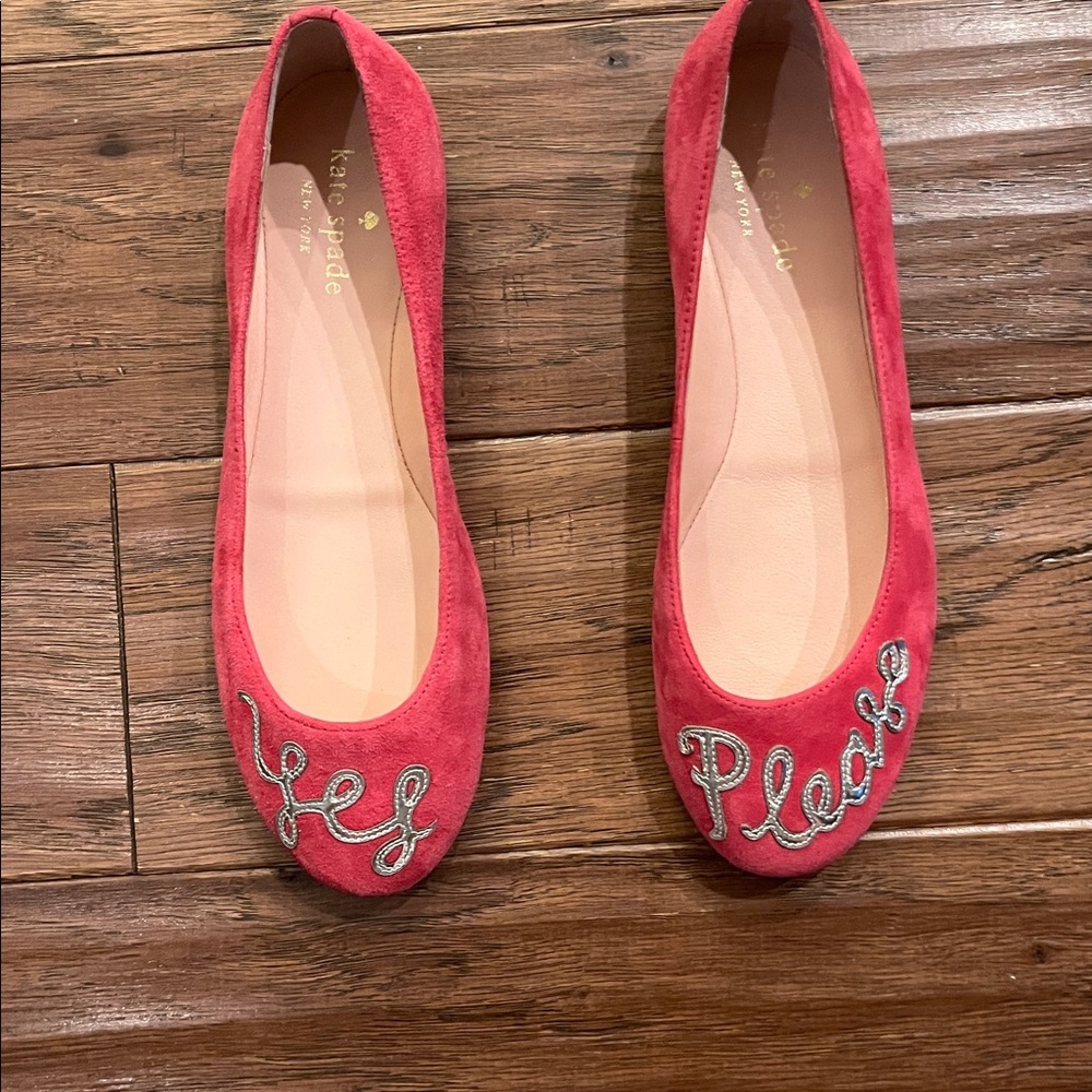 kate spade Pink Suede 'Yes Please' Embroidered Ballet Flats